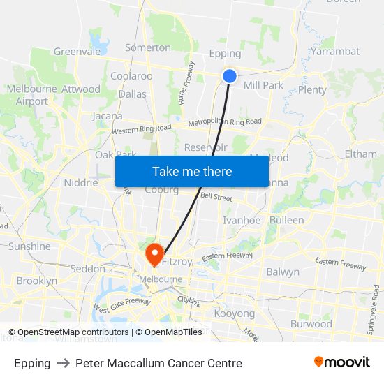 Epping to Peter Maccallum Cancer Centre map