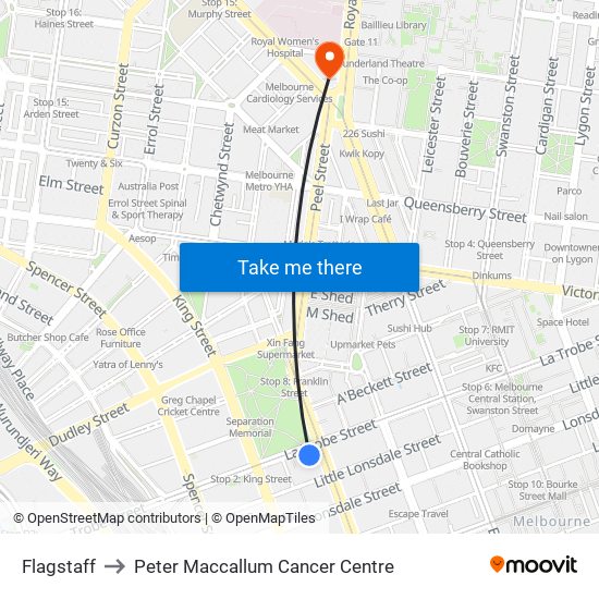 Flagstaff to Peter Maccallum Cancer Centre map