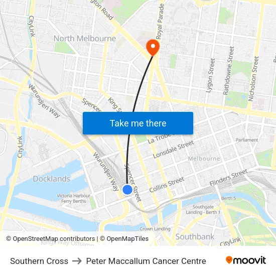 Southern Cross to Peter Maccallum Cancer Centre map