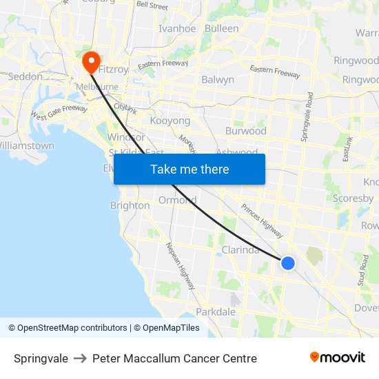 Springvale to Peter Maccallum Cancer Centre map
