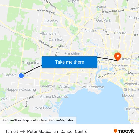 Tarneit to Peter Maccallum Cancer Centre map