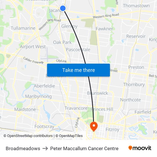 Broadmeadows to Peter Maccallum Cancer Centre map