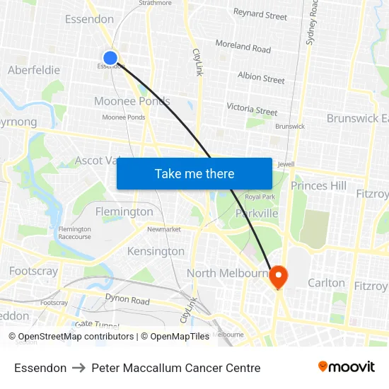 Essendon to Peter Maccallum Cancer Centre map