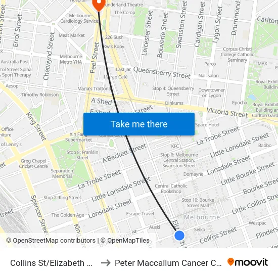 Collins St/Elizabeth St #2 to Peter Maccallum Cancer Centre map