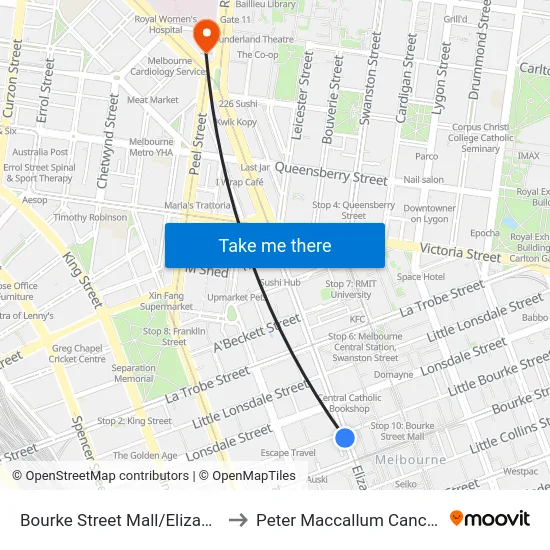 Bourke Street Mall/Elizabeth St #3 to Peter Maccallum Cancer Centre map