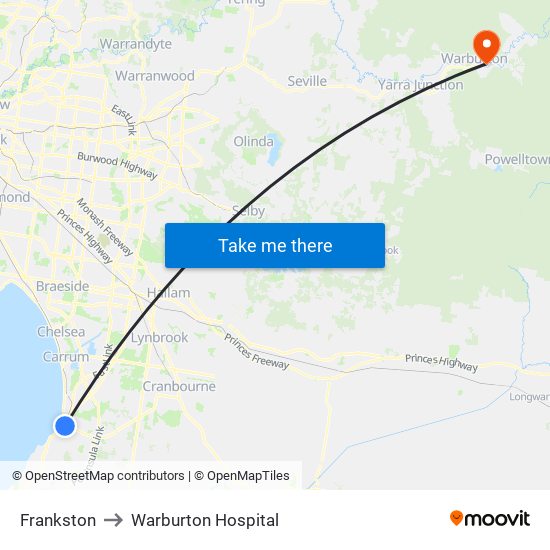 Frankston to Warburton Hospital map