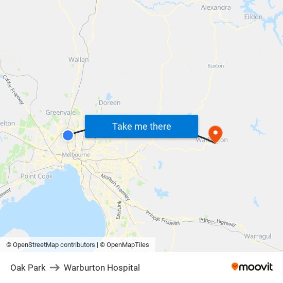 Oak Park to Warburton Hospital map