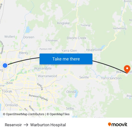 Reservoir to Warburton Hospital map