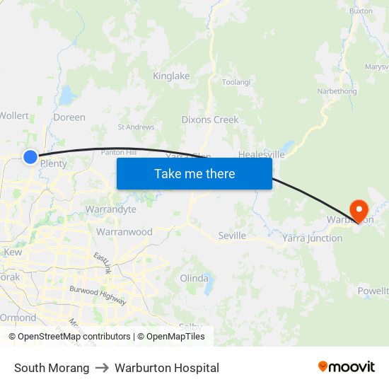 South Morang to Warburton Hospital map