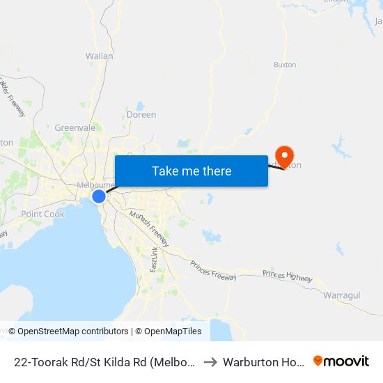 22-Toorak Rd/St Kilda Rd (Melbourne City) to Warburton Hospital map