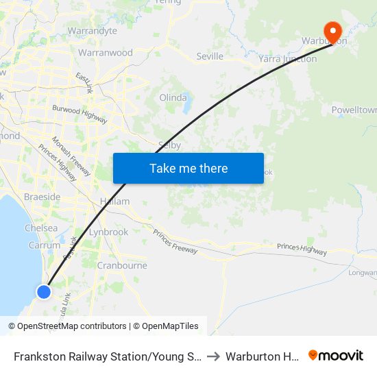 Frankston Railway Station/Young St (Frankston) to Warburton Hospital map