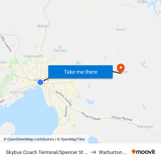 Skybus Coach Terminal/Spencer St (Melbourne City) to Warburton Hospital map