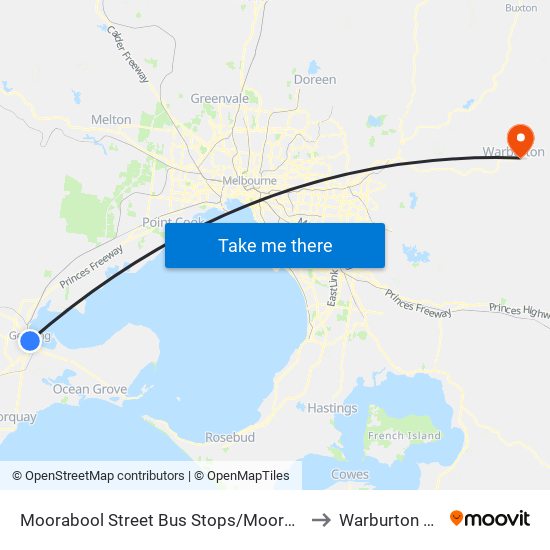 Moorabool Street Bus Stops/Moorabool St (Geelong) to Warburton Hospital map