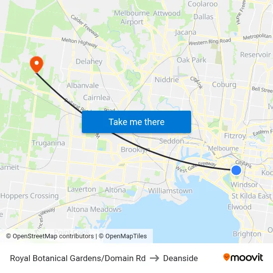 Royal Botanical Gardens/Domain Rd to Deanside map