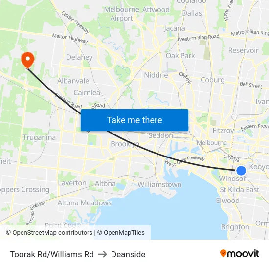 Toorak Rd/Williams Rd to Deanside map