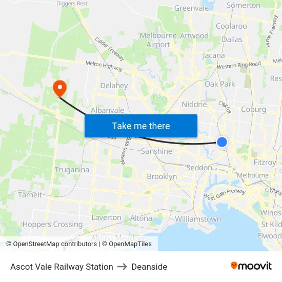 Ascot Vale Railway Station to Deanside map