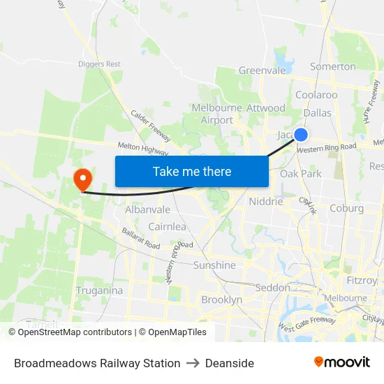 Broadmeadows Railway Station to Deanside map