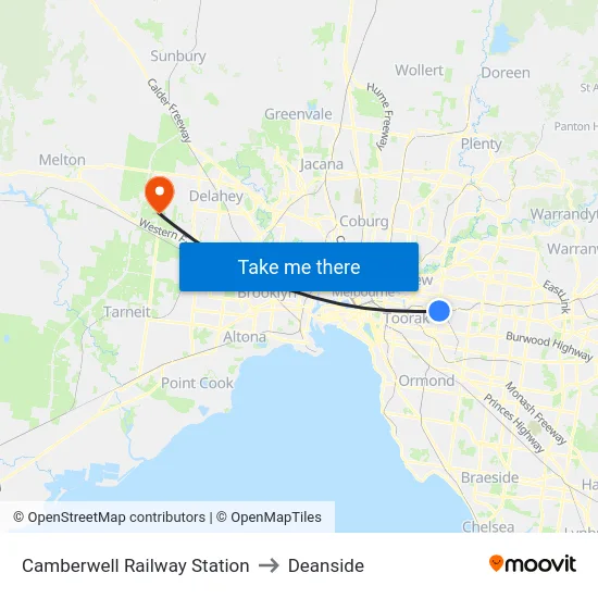 Camberwell Railway Station to Deanside map