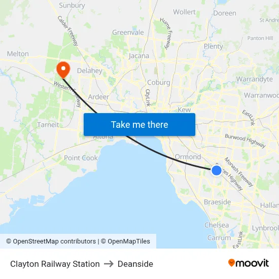 Clayton Railway Station to Deanside map