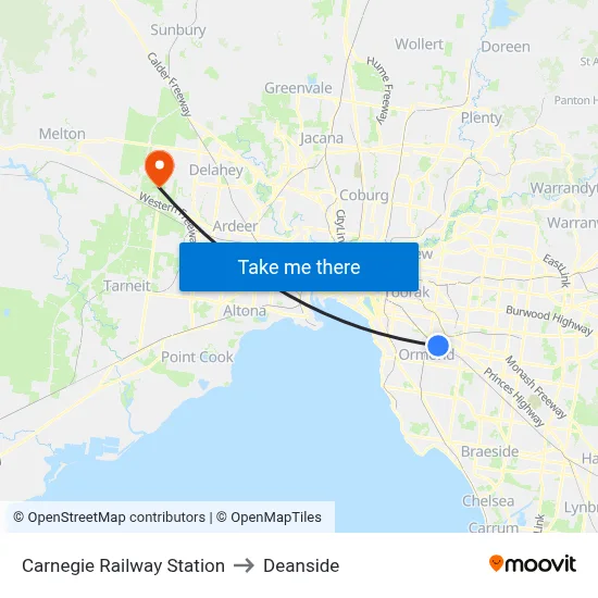 Carnegie Railway Station to Deanside map