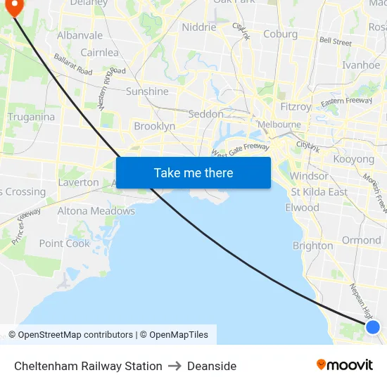 Cheltenham Railway Station to Deanside map