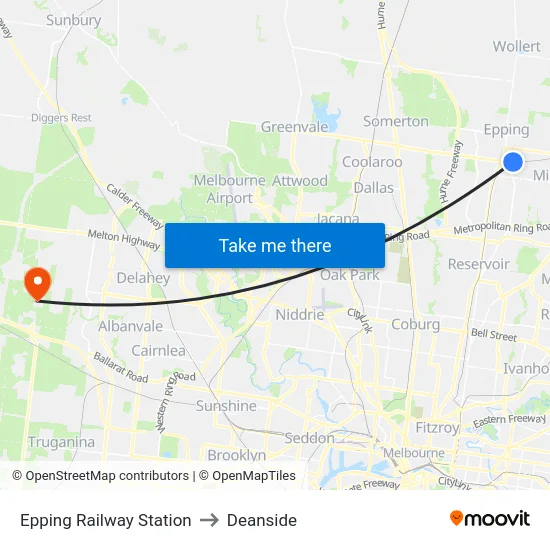 Epping Railway Station to Deanside map