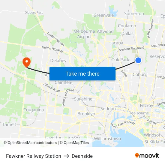 Fawkner Railway Station to Deanside map