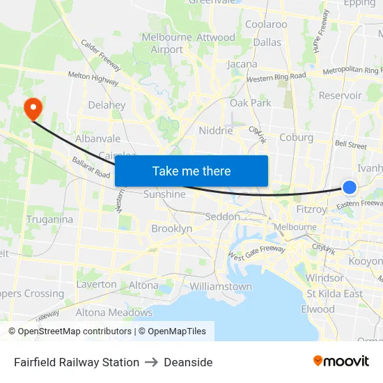 Fairfield Railway Station to Deanside map