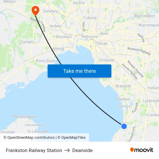 Frankston Railway Station to Deanside map