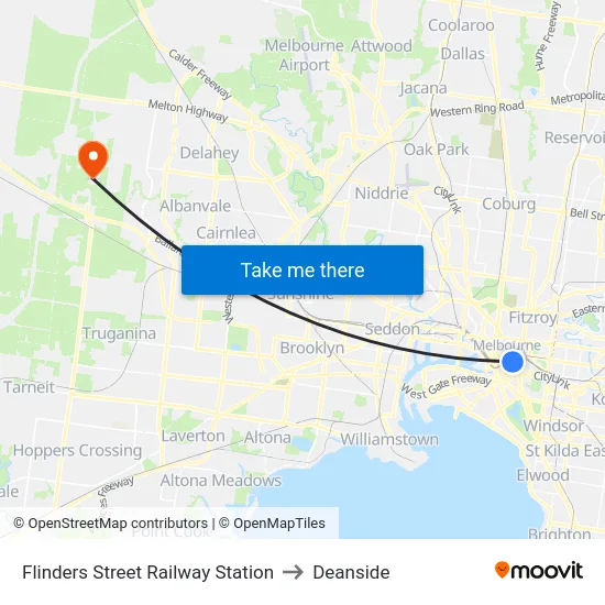 Flinders Street Railway Station to Deanside map