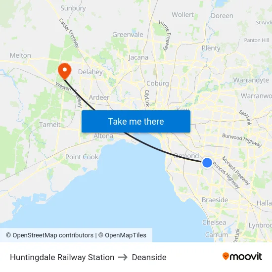 Huntingdale Railway Station to Deanside map