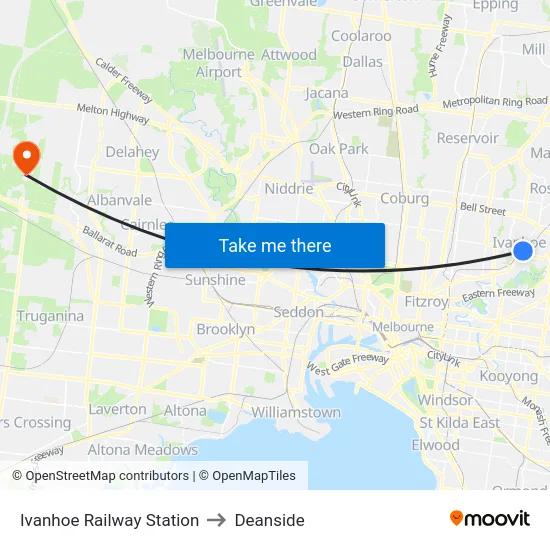 Ivanhoe Railway Station to Deanside map