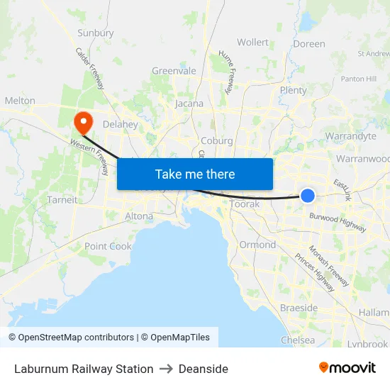 Laburnum Railway Station to Deanside map