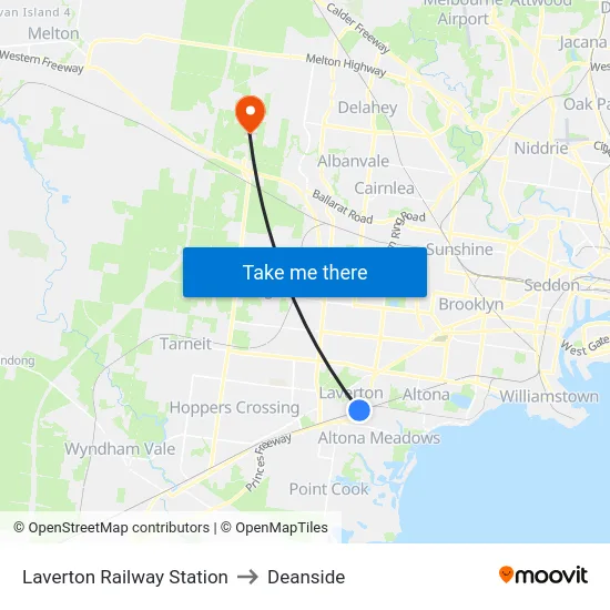 Laverton Railway Station to Deanside map