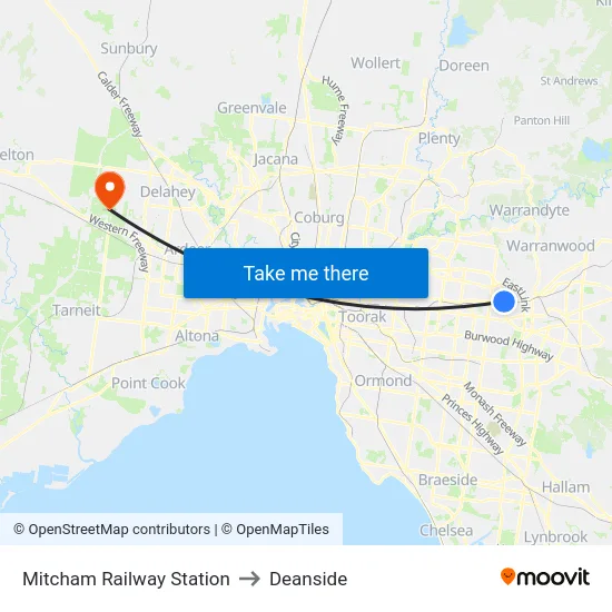 Mitcham Railway Station to Deanside map