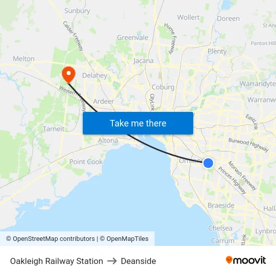 Oakleigh Railway Station to Deanside map