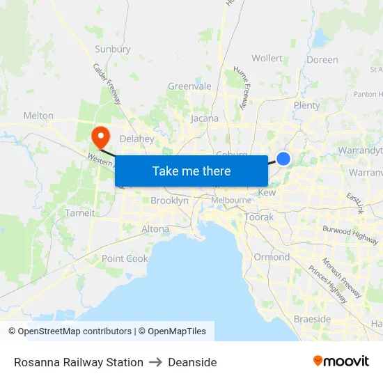 Rosanna Railway Station to Deanside map