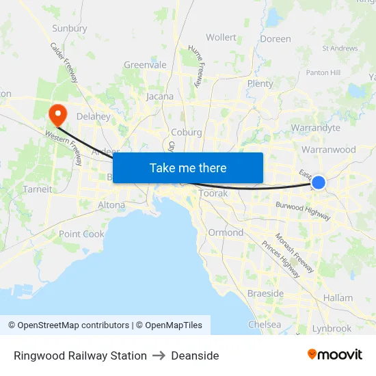 Ringwood Railway Station to Deanside map