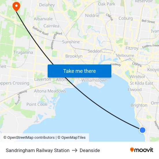 Sandringham Railway Station to Deanside map