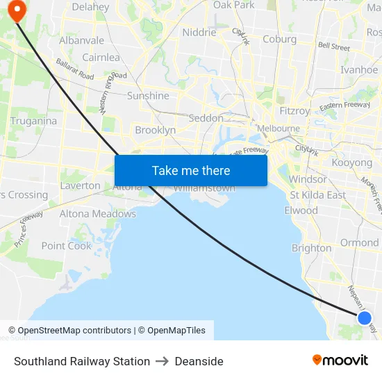 Southland Railway Station to Deanside map