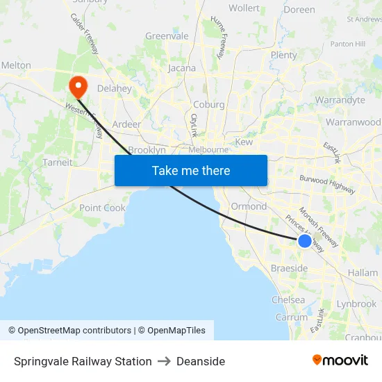 Springvale Railway Station to Deanside map