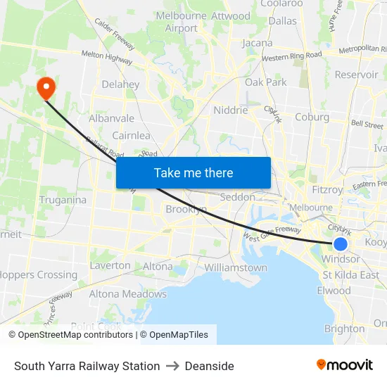 South Yarra Railway Station to Deanside map