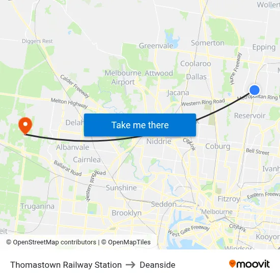 Thomastown Railway Station to Deanside map