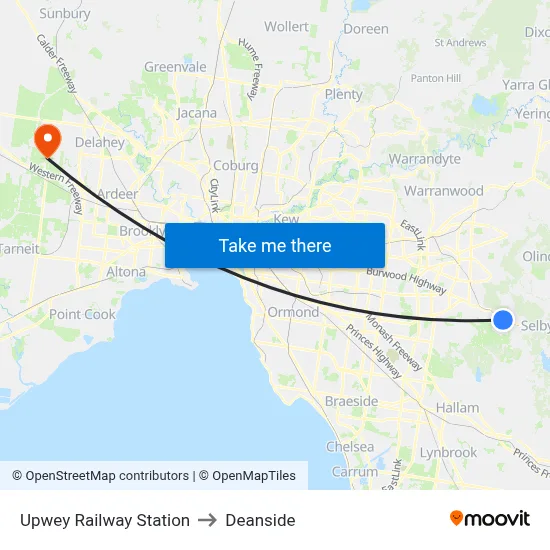 Upwey Railway Station to Deanside map