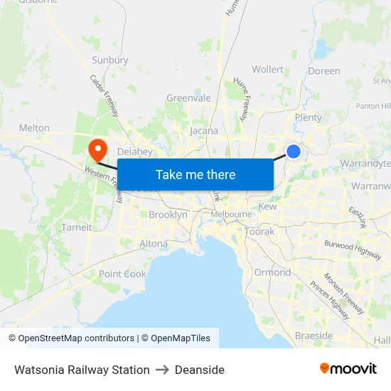 Watsonia Railway Station to Deanside map
