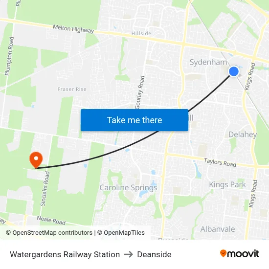 Watergardens Railway Station to Deanside map