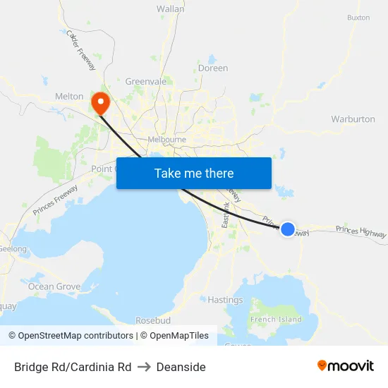 Bridge Rd/Cardinia Rd to Deanside map