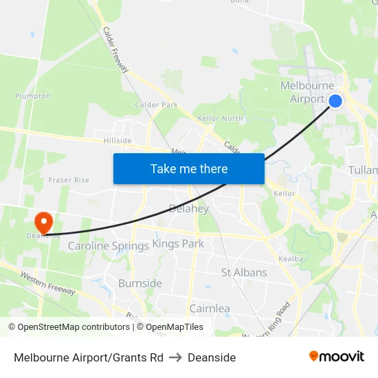 Melbourne Airport/Grants Rd to Deanside map