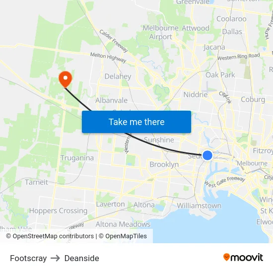 Footscray to Deanside map