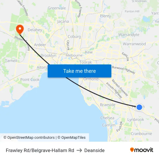Frawley Rd/Belgrave-Hallam Rd to Deanside map